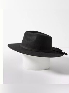 NWT By Anthropologie Black Wool Felt Wide Brim Tassel Fedora Hat – Size ALL / On